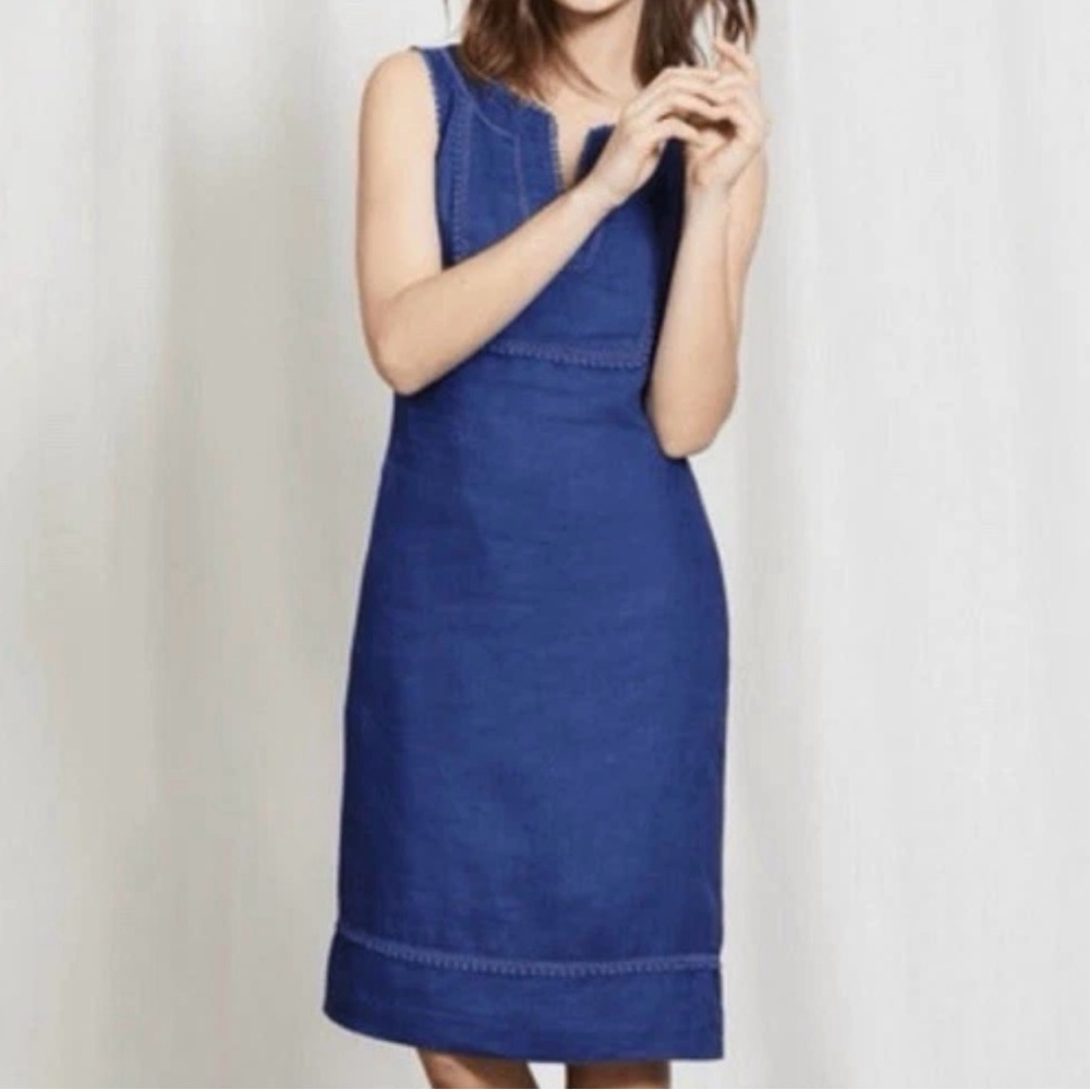 Boden Abigail Blue Linen Sleeveless Shift Dress Size 6 Regular Women’s